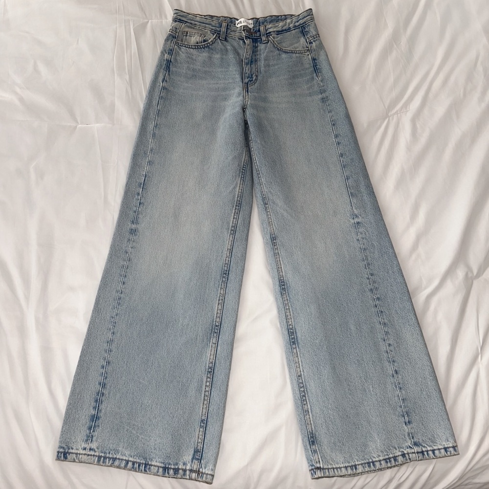 Zara Light Blue Flare Wide-Leg Jeans